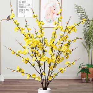 florisso Boutique Plum Blossom Artificial Flowers Table Party Decorations Faux Pink Cherry Tree Stems Orchid Jasmine Tall Vase Arrangement for Wedding Home, 4 PCS