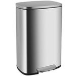 50 L Garbage Can Kitchen Trash Can with Lid for Office Bedroom Bathroom Step Trash Bin Fingerprint-Proof Brushed Stainless Steel,Silver