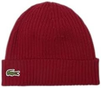 Lacoste Unisex Adult's Essentials Ribbed Wool Beanie, Red, One Size