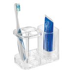 iDesign Med+ Toothbrush Holder, Plastic Dental Center with Toothbrush Stand and Toothpaste Compartment, Clear