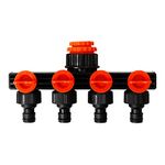 HOKIPO® ABS 4-Way Water Tap Splitter/Adaptor Garden Hose Shut on/off Valve for Irrigation