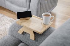 Honeypot Bamboo Sofa Arm Tray, Sofa Arm Clip Table featuring Bamboo clip tray and 360 - degree rotating mobile stand holder, foldable sofa tray table for armrest with cup holder