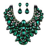 Ever Faith Costume Jewelry for Women, Green Rhinestone Crystal Chunky Collar Statement Necklace Earrings Set