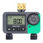 RESTMO 2 Zone Water Timer with Brass Inlet, Programmable Sprinkler Timer for Garden Hose, Automatic Digital Control | Manual ON/Off | Rain Delay, for Outdoor Faucet, Drip Irrigation and Lawn