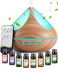 Diffusers 500ML with 8 Essential Oils Set, Aromatherapy Diffusers Air Freshener,Essential Oil Diffuser with Remote Control, 4 Timer and Waterless Auto-Off Cool Mist for Bedroom