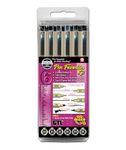G.T. Luscombe Company, Inc. Pigma Micron Pen Favorites Lettering Kit #6 | No Bleed Pigmented Black Ink | No Smearing or Fading | Ultra Extra Fine to Bold Point & Brush Nib (Set of 6) | New Packaging |