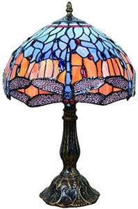 Tokira Tiffany Table Lamps, 50 cm High, 12 Inch Vintage Blue Dragonfly Lampshade, Stained Glass Night Light, Bedroom, Living Room, Hallway, Stairs, Reading Lamp, Free LED Bulb