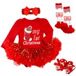 Kunyeah Baby Girls First Christmas Outfit Newborn Romper Tutu Dress Infant Xmas Skirt with Shoes Headband Leg Warmer