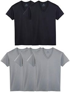 Fruit of the Loom Men's V-Neck T-Shirt Multipack, Classic Fit - Black/Grey - 5 Pack, Large