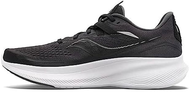 Saucony Men's Ride 15 Running Shoe, Black/White, 8.5 US