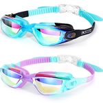 Water Space Kids Swimming Goggles, 2 Packs Swimming Goggles for Kids 3-14, Boys Girls Children Colored Swim Goggles Anti Fog,UV Protection,No Leaking