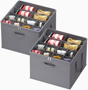 Lifewit 2-Pack Shoe Storage Organizer for Closet, 24 Cell Shoe Box Storage Containers with Clear Cover and Reinforced Handles, Large Slot Foldable Storage Bins Fits for Boots Heels Sneakers Gray