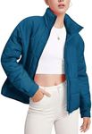 Flygo Womens Oversized Puffer Jacket Lightweight Quilted Jackets Zip Up Winter Warm Padded Coat(Blue-L)