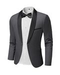 Hihawk Men's Casual Slim Fit Blazer, One Button Shawl Lapel Jacket, Lightweight Tuxedo for Dinner Prom Party Wedding, Dark Grey, 3XL