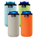 WK IEASON 12oz Slim Can Sleeves Insulators Neoprene Slim Can Covers 12OZ Beer Bottle Sleeves Coolers Holder Non-Slip Neoprene Can Coolier (12OZ Slim, Green/Orange/Grey/Light Blue)