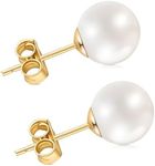 HAINBAG 8mm Pearl Earrings for Women, Handpicked Freshwater Pearl Stud Earrings Hypoallergenic 18K Yellow Gold Vermeil Sterling Silver Earrings Studs