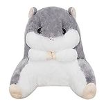 Comfy Plush Hamster Throw Pillow Bed/Sofa/Floor Backrest for Reading Gaming Watching TV Relieve Pain Lumbar Support Cushion Cute Chair Back Waist Pad for Young Women Girls Kids (Grey Hamster Backrest)