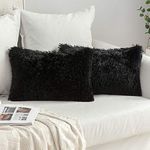 MIULEE Pack of 2 Halloween Luxury Faux Fur Throw Pillow Cover Deluxe Decorative Plush Pillow Case Cushion Cover Shell for Sofa Bedroom Car 12 x 20 Inch Black