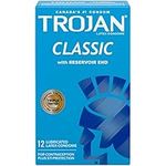 TROJAN Classic Lubricated Latex Condoms, Smooth Design With Reservoir End, 12 Count