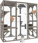 PetsCosset 71" Catio Outdoor Cat Enclosure, Large Wooden Weatherproof Outdoor Cat Enclosure for Indoor Cats, Catios Attached to Window Catio for Cats, 7Platforms-71-Inch H