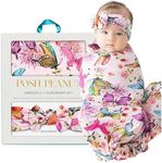 Posh Peanut Baby Swaddle Blanket & Headband - Matching Newborn Girl Swaddle Set, Use As a Receiving Blanket or Nursing Cover (Watercolor Butterfly)