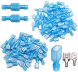 Tnisesm 200Pcs Male/Female Quick Disconnects Spade Wire Crimp Terminal Connectors, (Blue 16-14AWG) Fully Insulated Nylon Electrica Crimp Cold-Pressed Terminal Connectors MDFN&FDFN-B