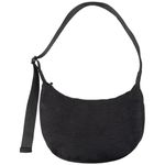 Medium Nylon Crescent Shoulder Bag for Women Men,Fashionable Crossbody Tote Bag with Adjustable Strap,Dual Interior Zip Pocket Lightweight Sling Bag for Everyday Casual Travel(Black）