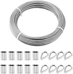 TooTaci 3mm Wire Rope, 3mm Stainless Steel Cable, 7×7 Strands, 20M Steel Cable Wire Rope with M3 Crimping Loops, Steel Thimbles, for Fence Wire, Strings Lights Hanging, Cable Railing