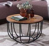 Simran Handicrafts Generic Indiana Bowed Round Coffee Table(Rubberwood;Iron,Brown)