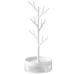 HCLRW Rotating Jewelry Tree Stand, 3 in1 Jewelry Organizer, Necklace Stand Display with Acrylic Tray for Earrings Necklaces Bracelets Watches and Rings -14.56 Inch High（White）