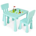 COSTWAY Kids Table and Chair Set, Children Multi Activity Desk with 2 Chairs, 3-Piece Toddler Furniture Set for Eating, Drawing, Writing, Craft, Snack Time, 77 x 55 x 50 cm (Green)