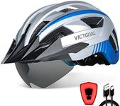 VICTGOAL Bike Helmet with USB Rechargeable Rear Light Detachable Magnetic Goggles Removable Sun Visor Mountain & Road Bicycle Helmets for Men Women Adult Cycling Helmets (M: 54-58 cm, Silver)