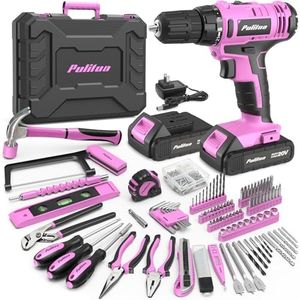 PULITUO 20V Cordless Drill Set 199-Piece, Electric Home Tool Set with 2 Batteries, 30Nm Torque, 21+1 Torque Settings, 2-Speed, Keyless 3/8" Chuck, LED Light, Power Tool Kit for Home DIY & Garage