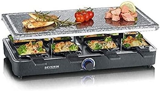SEVERIN Raclette Gril 8 personnes, Pierre de Cuisson Naturelle, Thermostat Réglable, Surface de Cuisson 46 X 23 cm, Noir, RG 2372