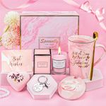 TOLOYE Gifts for Women, Pink Coffee Mugs Cup Set with Aromatherapy Candle, Bath Salt Ball, Key Buckle, Birthday Card, Birthday Gift for Her for Mom, Sister, Girlfriend