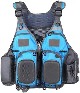 Fly Fishing Vest Fishing Safety Life Jacket for Swimming Sailing Boating Kayak Floating Multifunction for Men and Women Swim Vest (Blue and Gray,with Foam)
