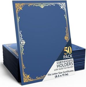 50 Pack Blue Certificate Holders 8.5 x 11 for Letter Size Certificates - Cardstock Diploma Holders with Gold Foil Border - Award Certificate Folders - Certificate Covers 8.5x11 - Diploma Cover Folder
