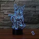 Optical Illusion 3D Husky Dog Night Light 16 Colors Changing Remote Control USB Power Touch Switch Decor Lamp LED Table Desk Lamp Brithday Children Kids Christmas Xmas Gift