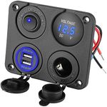 12V USB Outlet, Marine Car Charger Socket Panel, Waterproof Boat Cell Phone Rocker Switch Panel with 12 Volt Dual USB Power Outlet Cigarette Lighter Socket for RV Marine Boat Camper Truck Automotive