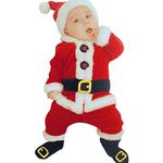 KEERADS Baby Christmas Costume Set, Baby Boys Girls 4Pcs Tops+Pants+Hat+Socks Santa Set (Red, 0-6 Months)