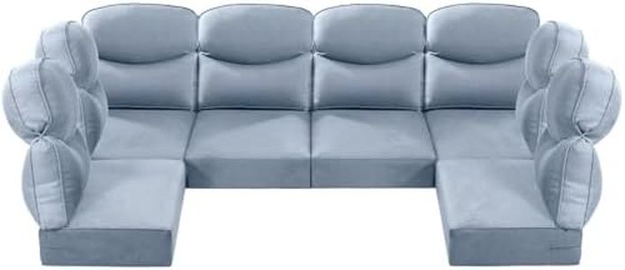 ACTREST Luxury 24x24x6 Outdoor Seat Cushions for 6-Seat Sectional Sofa Set of 6 - Water-Repellent 14-Piece Patio Cushion Set for Outside Wicker Loveseat Chair L-Shape Couch - Baby Blue/Smile