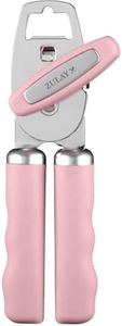 Zulay Kitchen Heavy Duty Stainless Steel Can Opener Manual with Bottle Opener - Rust Proof Manual Can Opener With Turn Knob & Comfy Soft Grip Handles - Light Pink