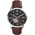 Fossil Watch for Men Townsman, Mechanical Automatic Movement, 45 mm Silver Stainless Steel Case with a Leather Strap, ME3061