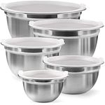 FineDine Mixing Bowls with Lids - Set of 5 Steel Mixing Bowls w/Airtight Lids - Easy-Grip, Nesting Bowls for Cooking, Baking, Meal Prep and Food Storage - Kitchen Essentials