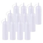 12 pack 8 Oz Plastic Squeeze Squirt ketchup bottle Condiment Bottles with Twist On Cap Lids and Discrete Measurements - For for Sauce, Ketchup, BBQ, Dressing, Workshop, Pancake Art Dispenser, and More