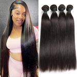 Straight Human Hair Bundles Brazilian Virgin Hair Weave 4 Bundles Silky Straight 12A Grade Unprocessed Human Hair Extensions Natural Black (18 20 22 24 Inch, Straight Bundles Human Hair)