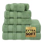 American Soft Linen Salem Bath Towel Set, 6 Piece Towels for Bathroom, 100% Turkish Combed Zero Twist Cotton, 2 Bath Towels 2 Hand Towels 2 Washcloths, Sage Green