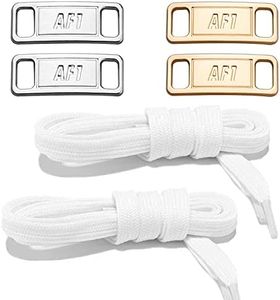 NDTEZUGT 2 Pair Flat Shoelaces 36"-72" Length Replacement Laces for Air Force 1,with 2 Pair Shoe Lace Charms for AF1 Sneaker, White, 45Inch