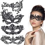 ZNDFTW 4 PCS Masquerade Mask, Venetian Black Filigree Masquerade Ball Mask, Women Elegant Prom Halloween Masquerade Party Supplies for Women