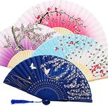 Quesuc 4 Pieces Folding Fans Handheld Floral Fans Bamboo Fans with Tassel Women's Hollowed Bamboo Hand Holding Fans for Wall Decoration, Gifts (Purple, Dark Blue, Pink and Sky Blue)